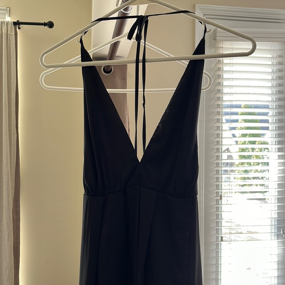 Long black silky white fox boutique dress